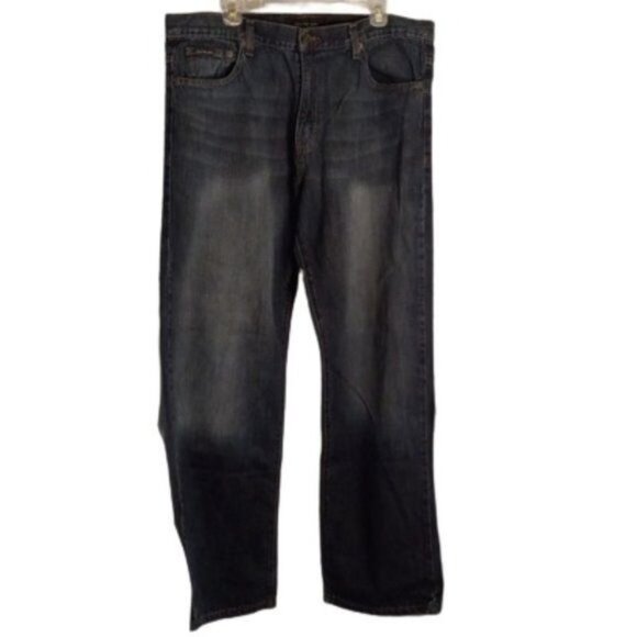 Calvin Klein Size 38 x 32 Mens Jeans Relaxed Straight Fit Dark Wash 100% Cotton - Picture 1 of 15